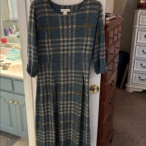 Coldwater Creek Plaid Flannel Midi Dress in Green and Gray SZ PS